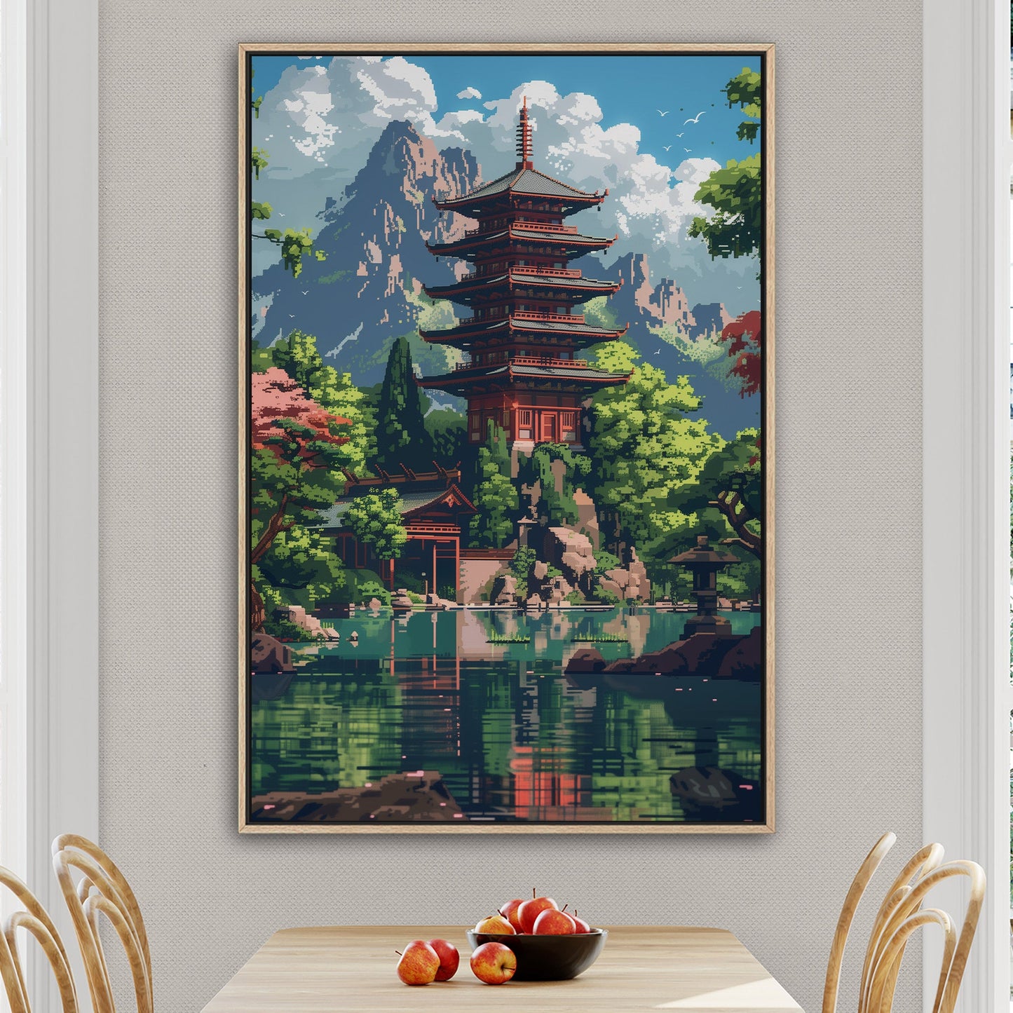 Japanese-inspired fantasy lake pixel art - Enchanted Oasis