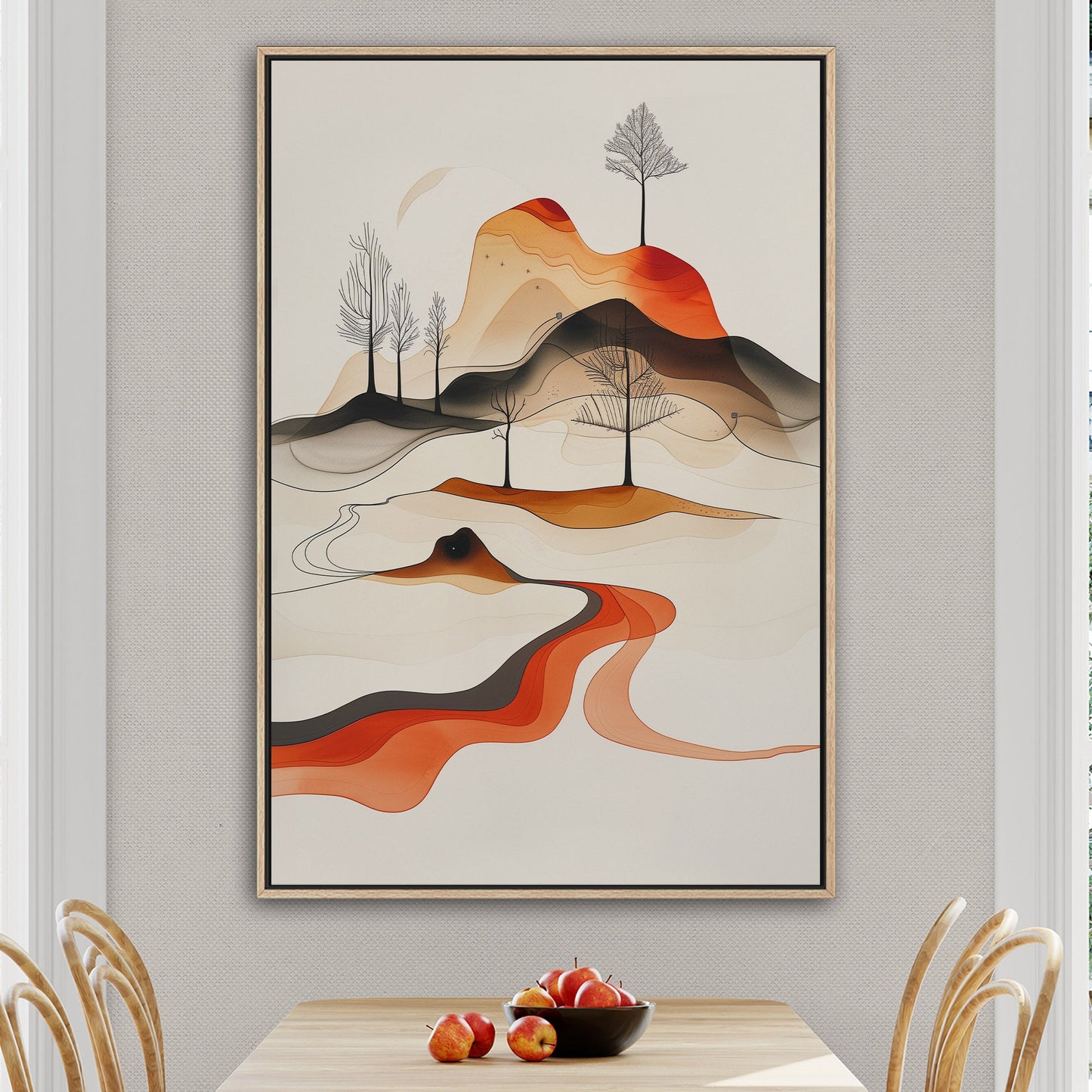 Minimalist Landscape with Hills and Trees - Enchanted Land Elegance