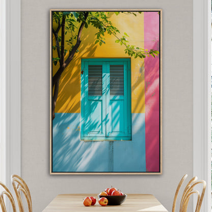 Stylized Window Shutters in Multi-Colored Wall - Elegant Aura