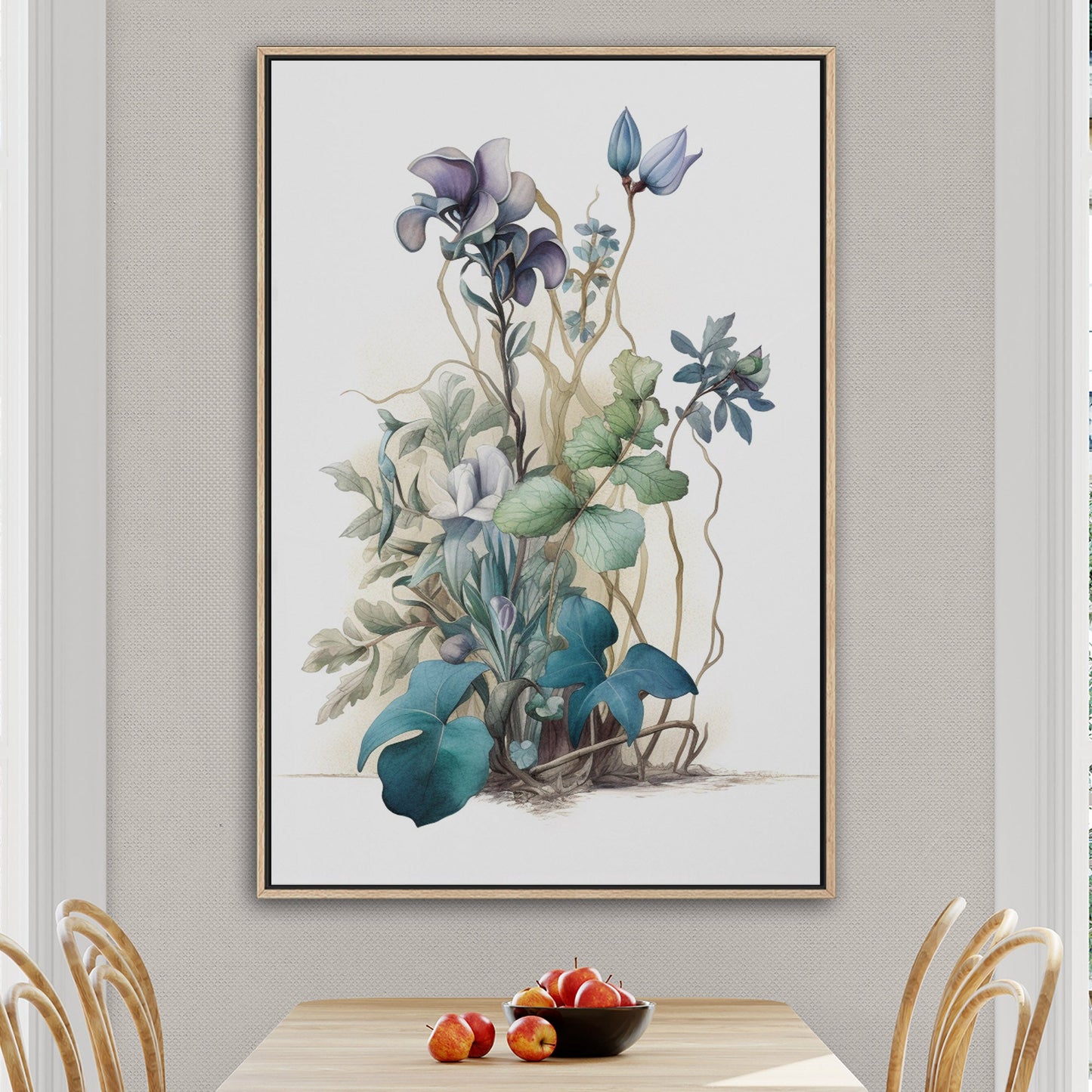 Watercolor of Wildflowers in Blues, Teals and Greens - Botanical Elegance