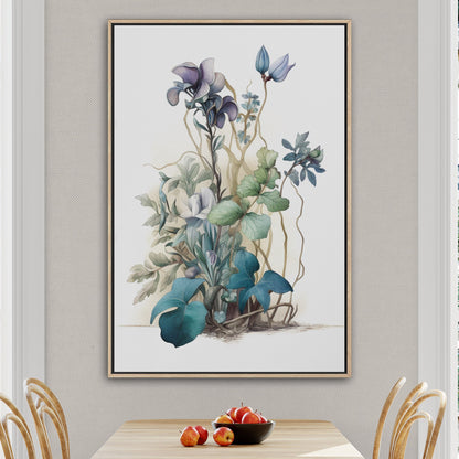 Watercolor of Wildflowers in Blues, Teals and Greens - Botanical Elegance