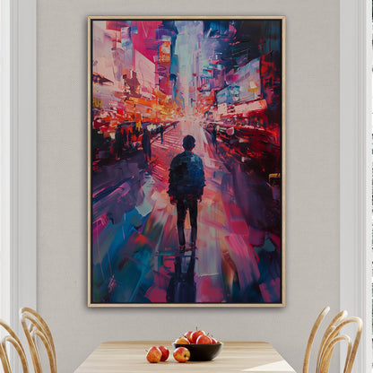 Impressionistic Painting of Modern City in Vibrant Pinks and Blues - Embrace the Vision