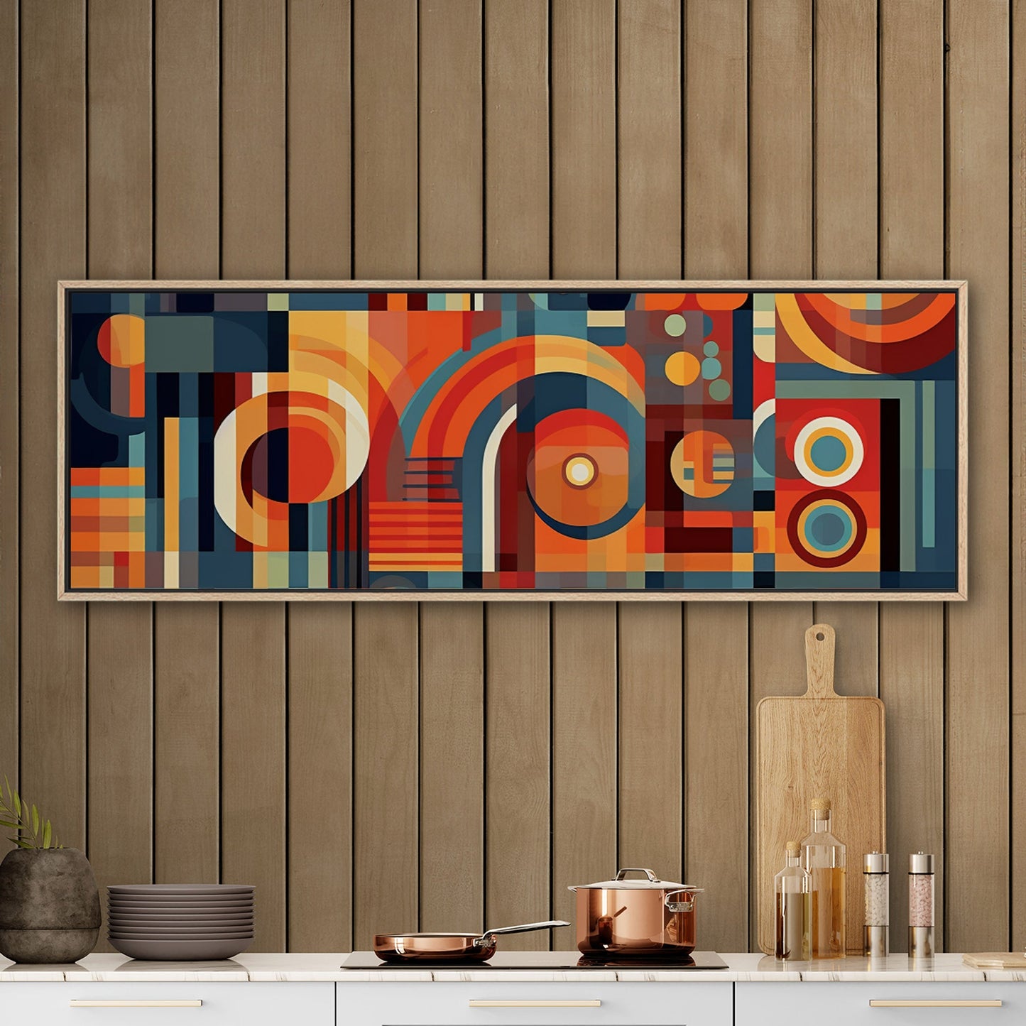 Geometric Shapes Abstract in Blues and Oranges - Geometric Illusion Harmony