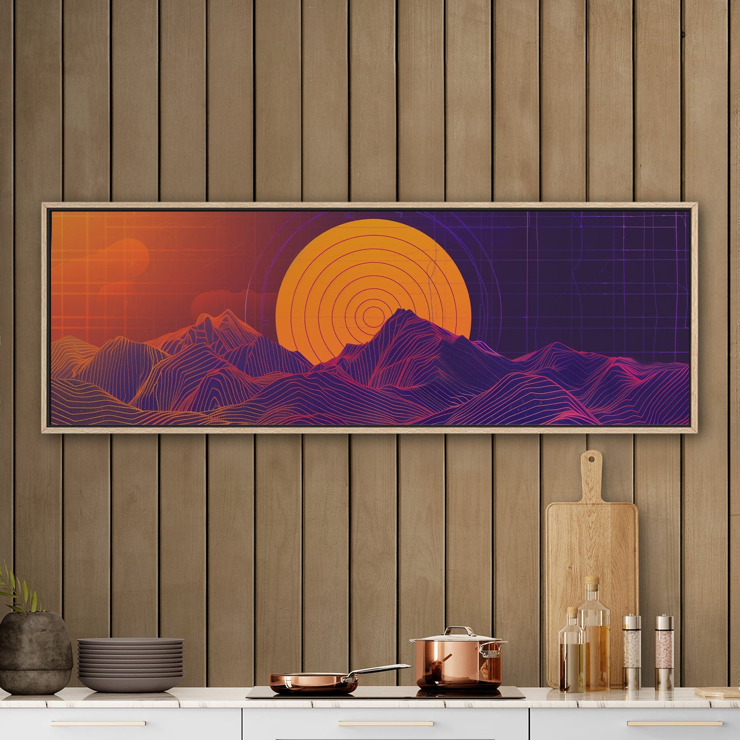 Vibrant 80s grid sun - Radiant Solar Symphony