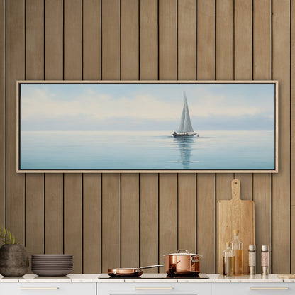 Tranquil seascape with solitary sailboat - Peaceful Horizon