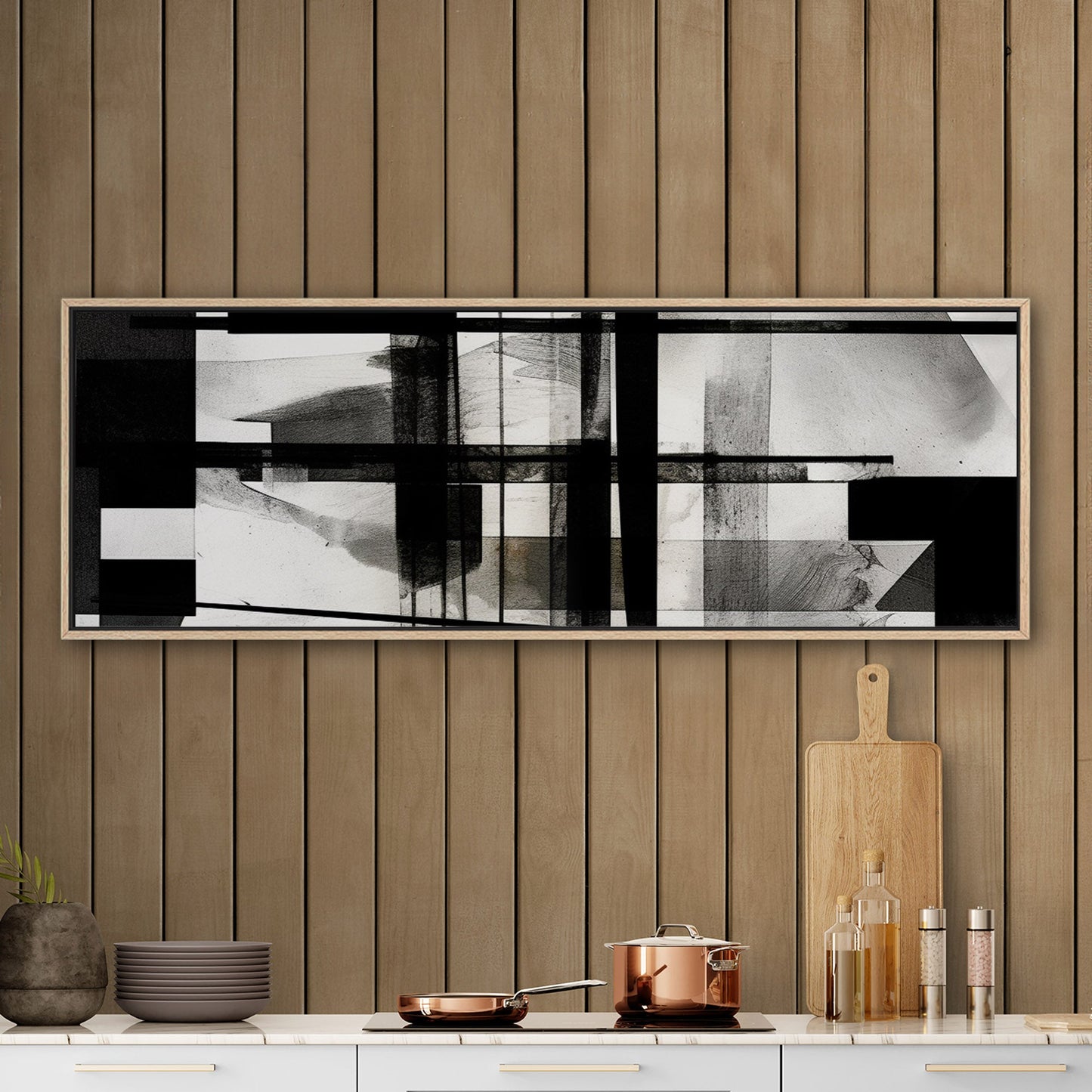 Black and White Geometric Abstract Painting - Sleek Geometry: Monochrome Dreams