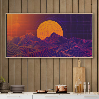 Vibrant 80s grid sun - Radiant Solar Symphony