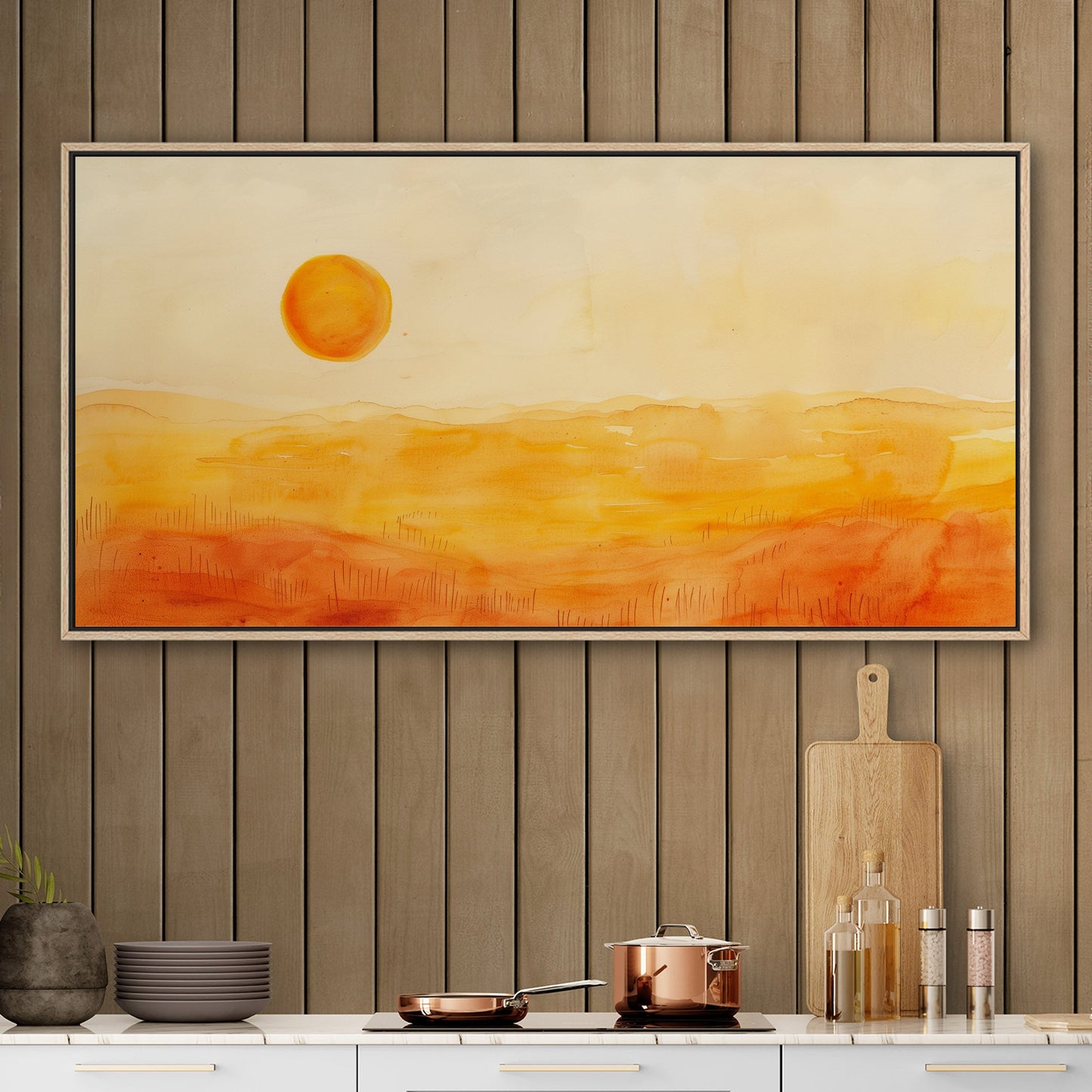 Tranquil desert vista in watercolor - Sunset Serenity