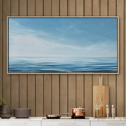 Minimalist abstract brush stroke painting of ocean and blue sky - Tranquil Serenity