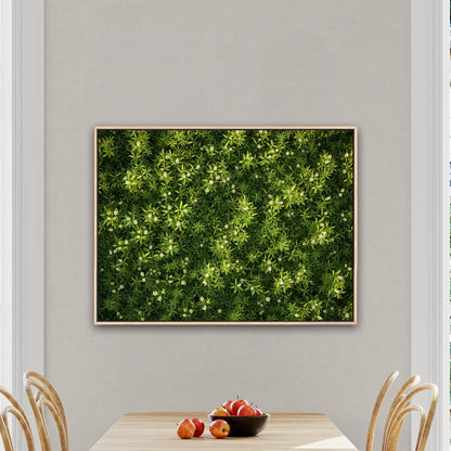 Stunning wall art with lush greens and tiny wildflowers - Enchanted Oasis