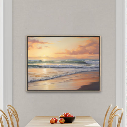 Coastal Beach Painting at Sunset - Golden Coast Sunset Serenity