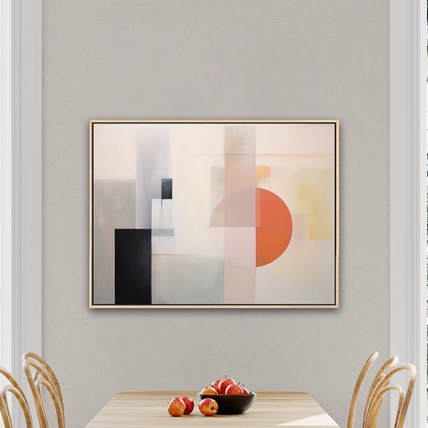 Abstract Geometric Black, Grey, Orange Shapes Painting - Mystic Horizon