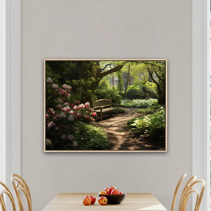 Tranquil oasis moss-covered garden path blooming azaleas serene ambience - Enchanted Garden Secluded Hideaway