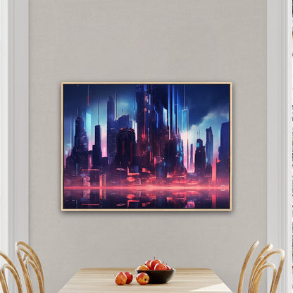 Cityscape Painting of Futuristic Skyline - Neon Cyber Cityscape