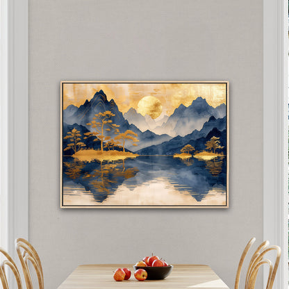 Golden Serenity: Mountains and Pavilions