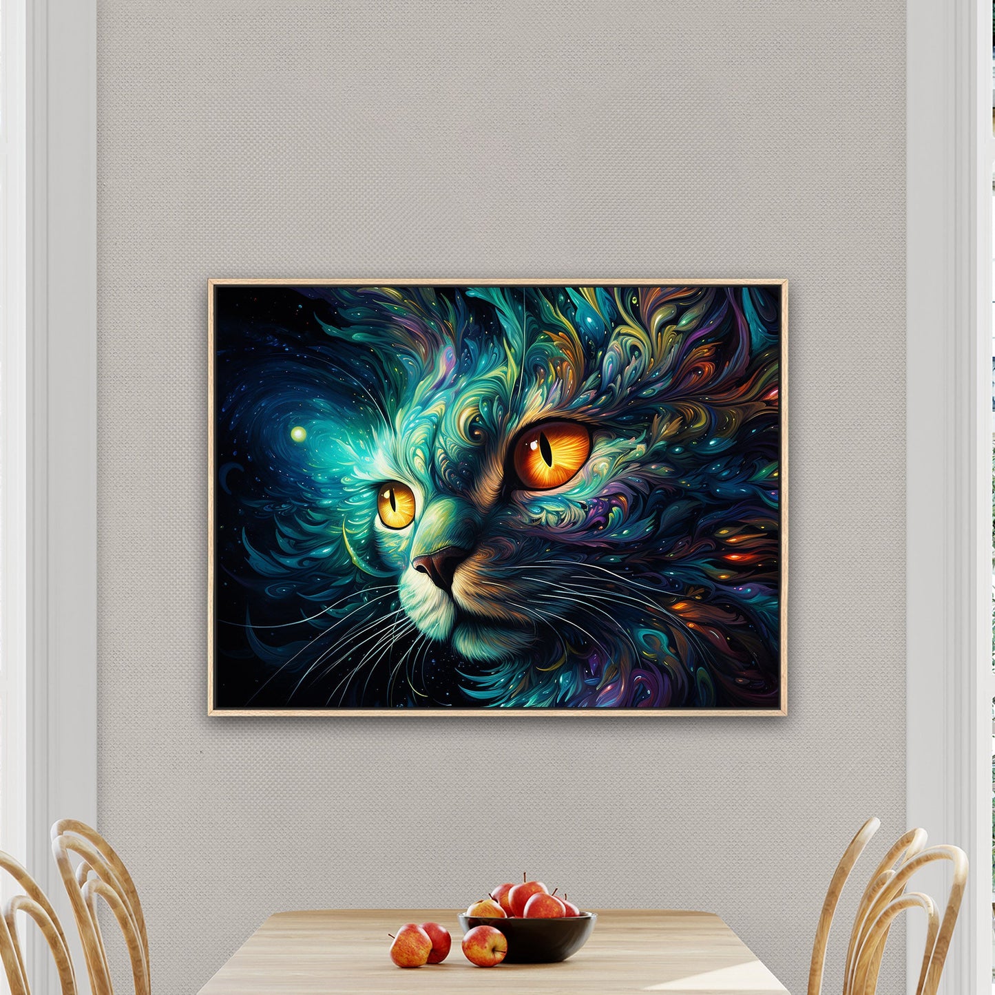 Psychedelic black cat portrait exuding mystery - Cosmic Enchantment