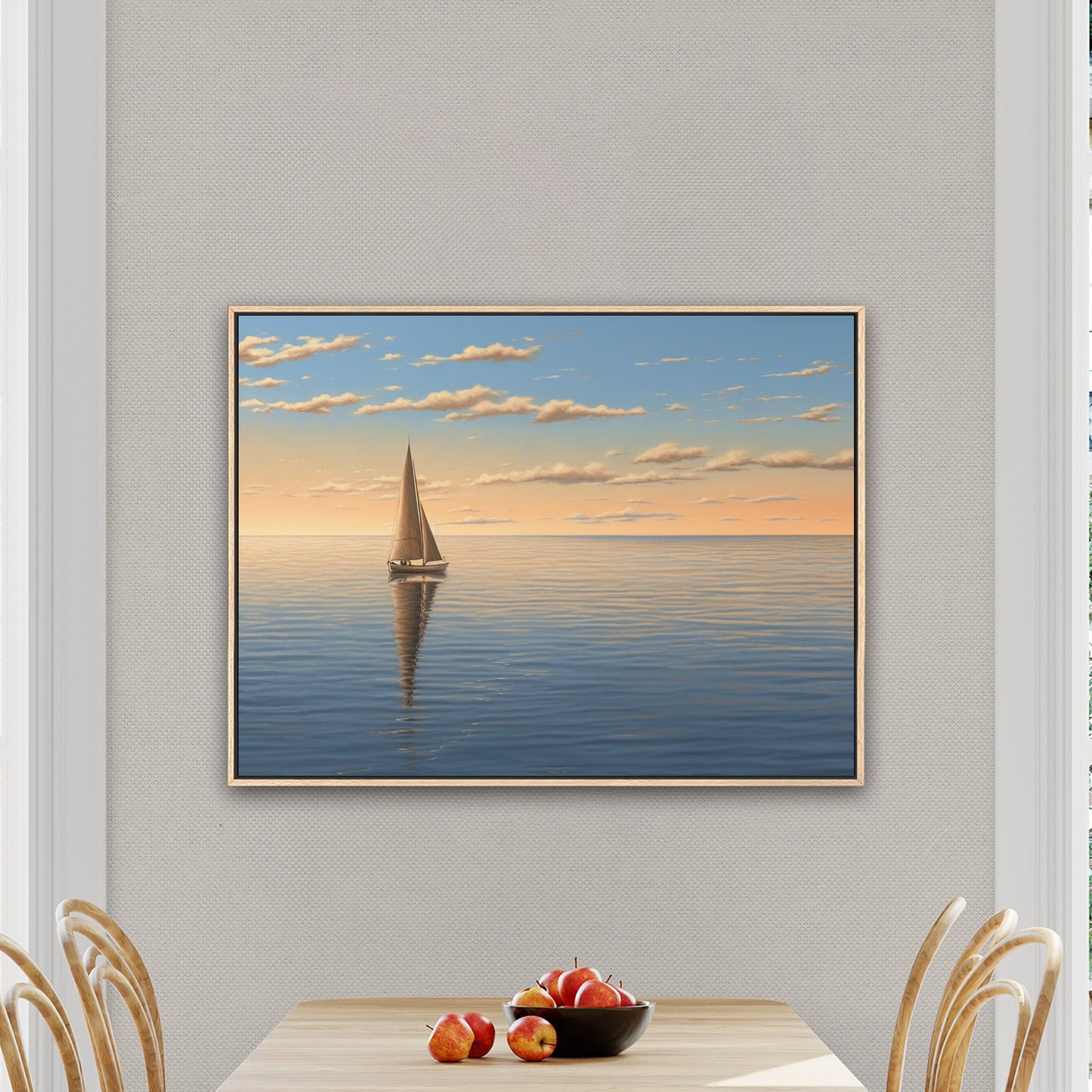 Lone Sailboat at Sunset Painting - Tranquil Sails on the Vast Horizon