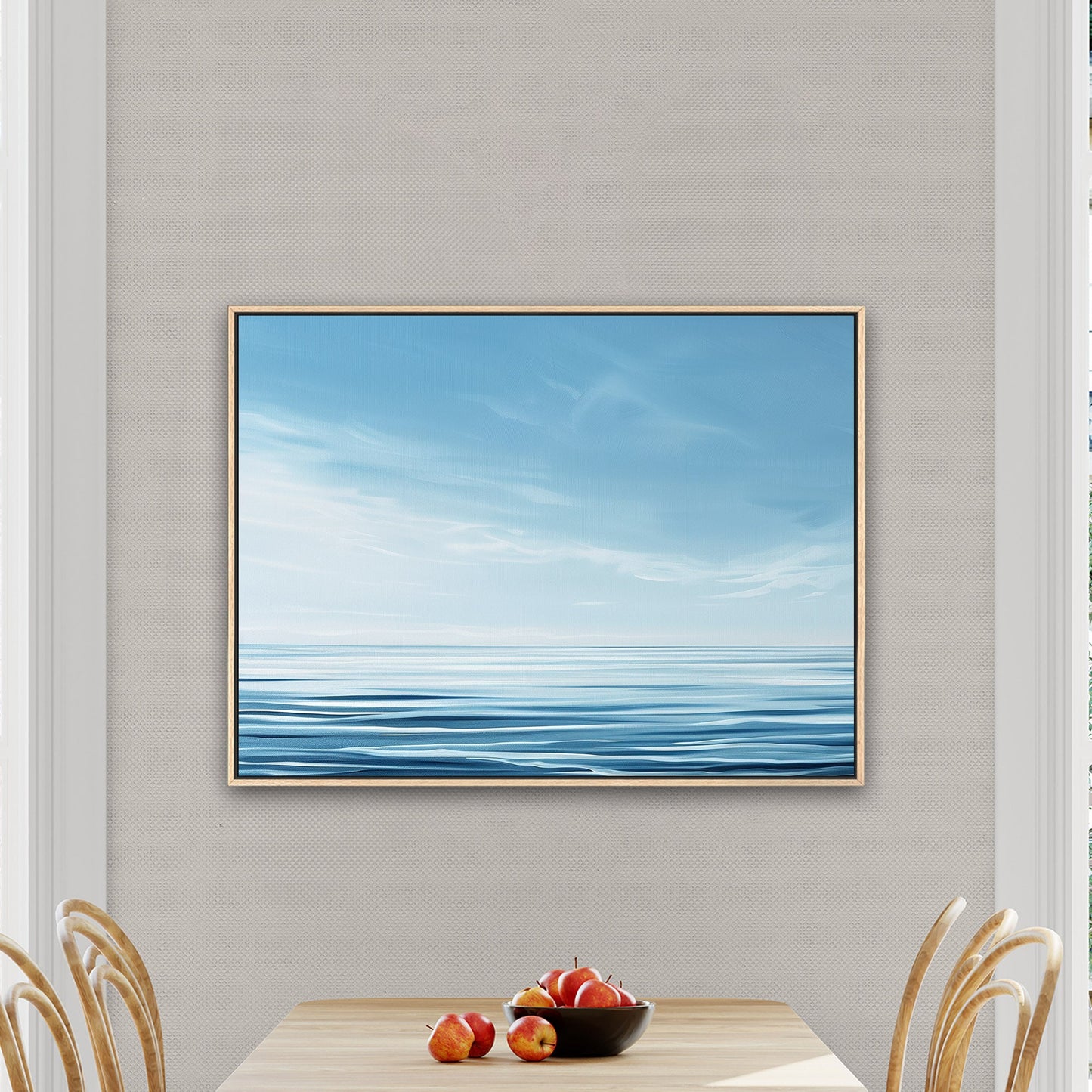 Minimalist abstract brush stroke painting of ocean and blue sky - Serenity Sky Vision