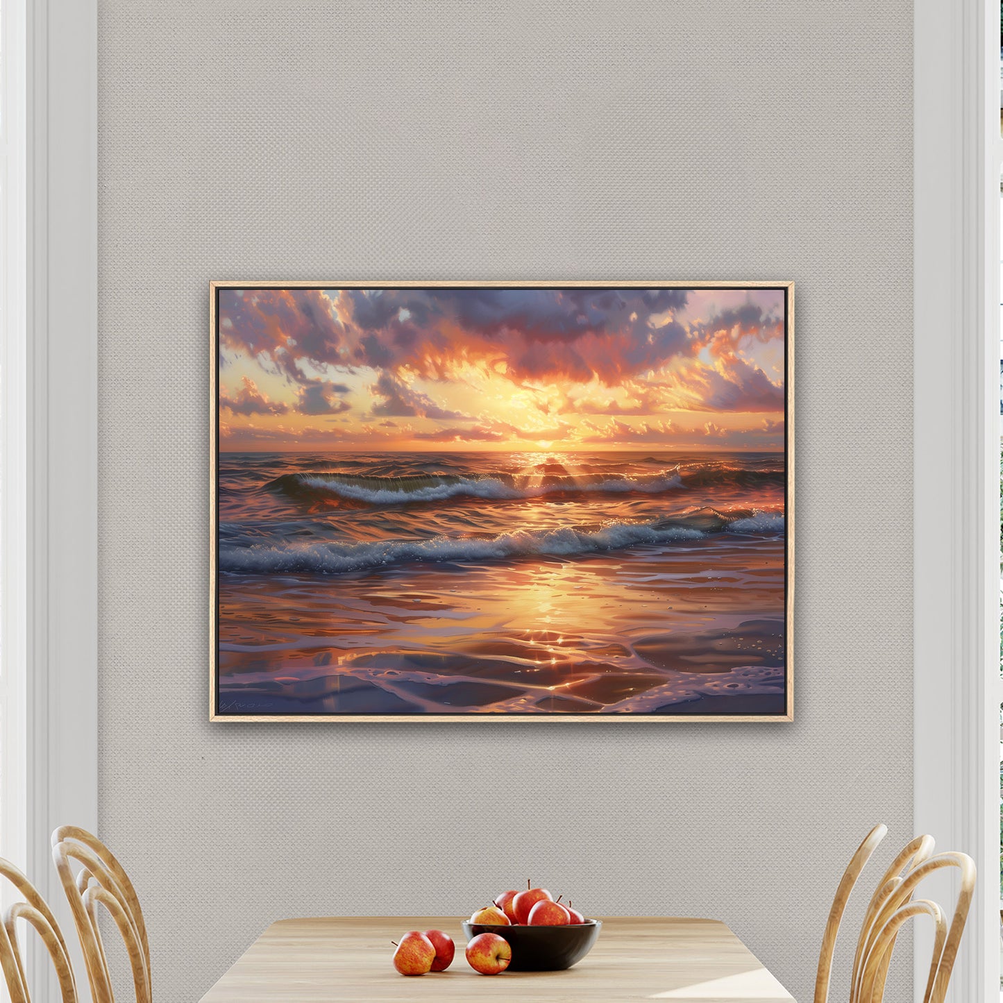 Seascape art piece capturing coastal tranquility - Coastal serenity Sunset Bliss