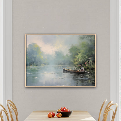 Oil Paint of Lake and Fisherman - Summer Bliss