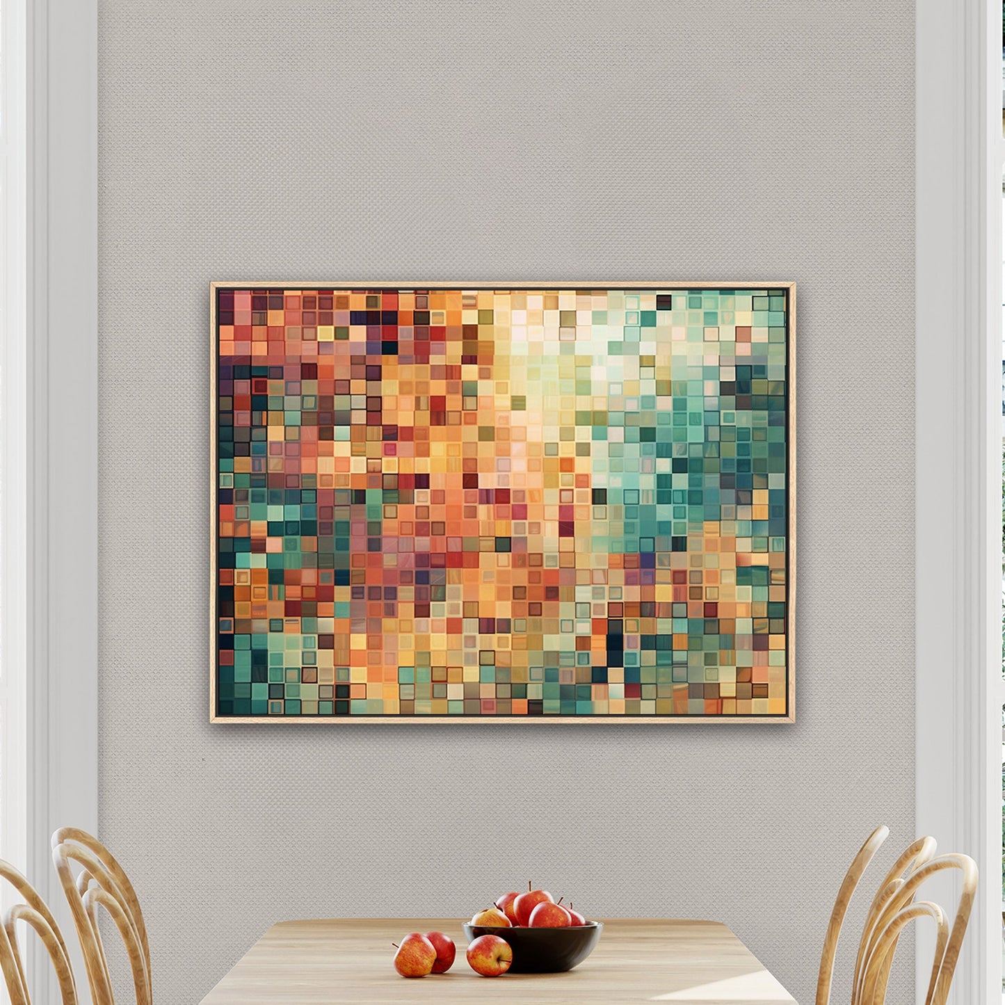 Abstract Geometric Squares Painting - Retro Pixelated Geometric Flare