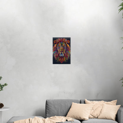 Multicolor Vibrant Digital Drawing of Majestic Lion Face - Lion's Vibrant Mandala Dance