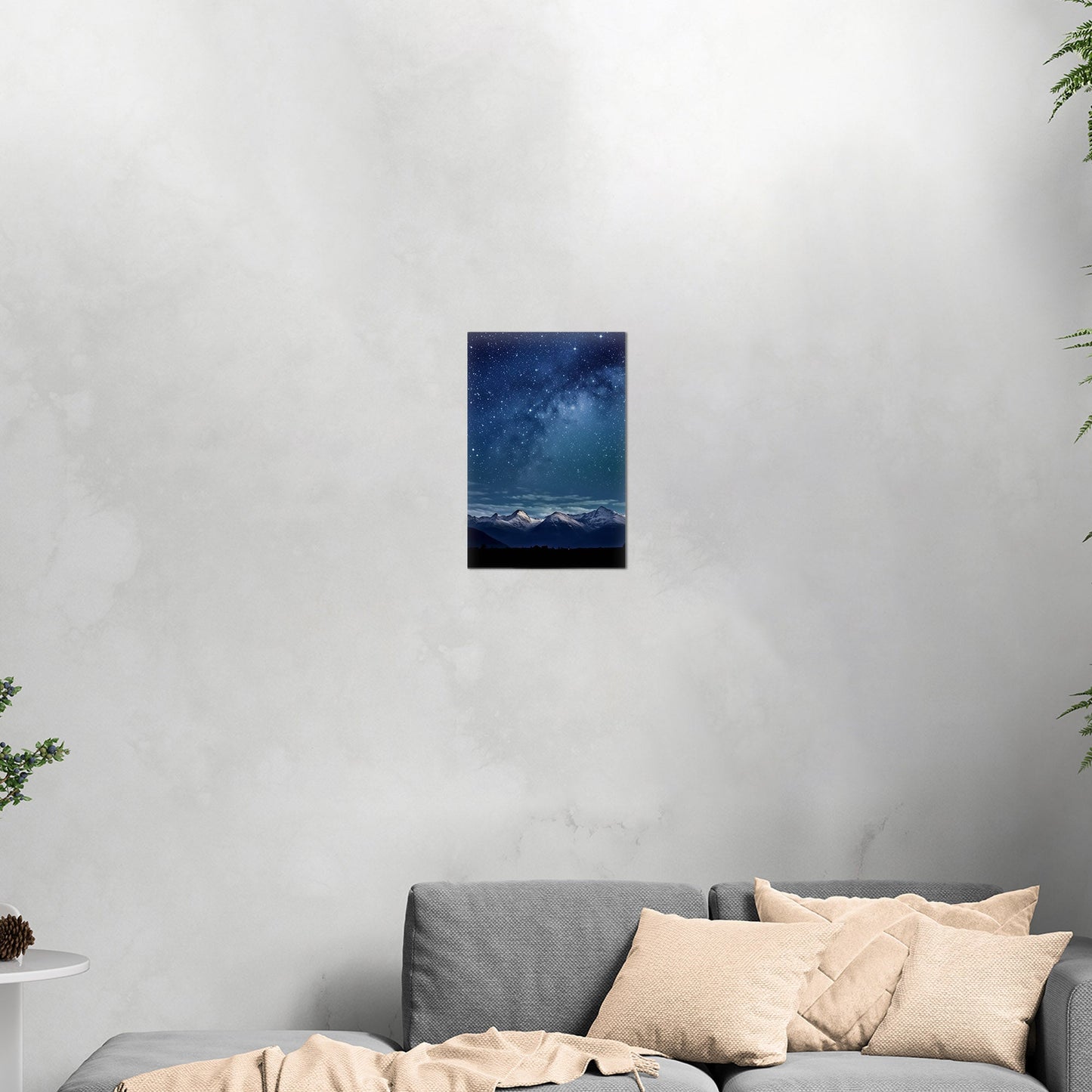 Painting of Star-filled Sky at night with Mountains as Backdrop - Starry Serenity at Midnight