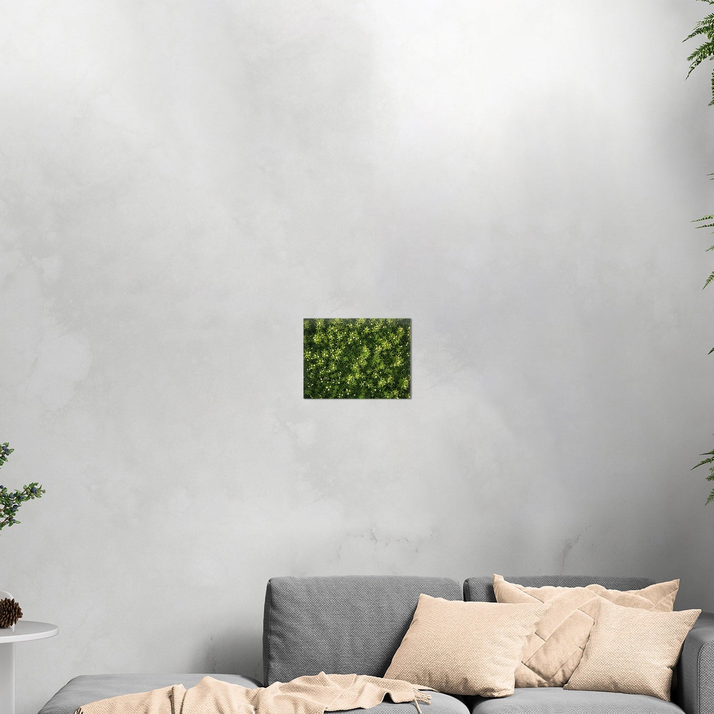 Stunning wall art with lush greens and tiny wildflowers - Enchanted Oasis