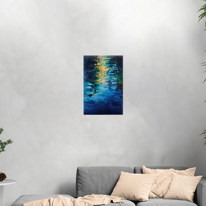 Mesmerizing abstract oil painting of water with vibrant ripples - Enchanting Oasis