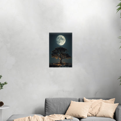 Perfect Isolated Tree with Moon at Night - Moonlit Serenity