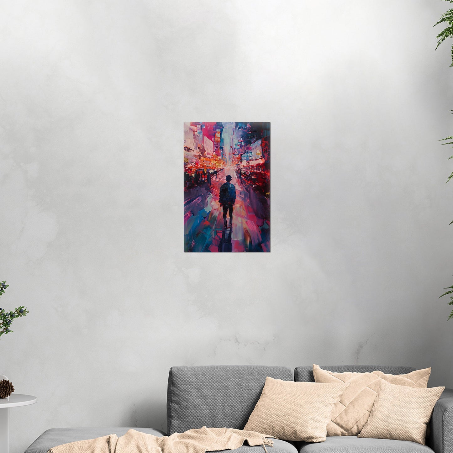 Impressionistic Painting of Modern City in Vibrant Pinks and Blues - Embrace the Vision