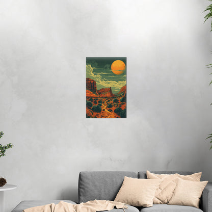 Red Rocks Desert Stylized Illustration - Red Reverie