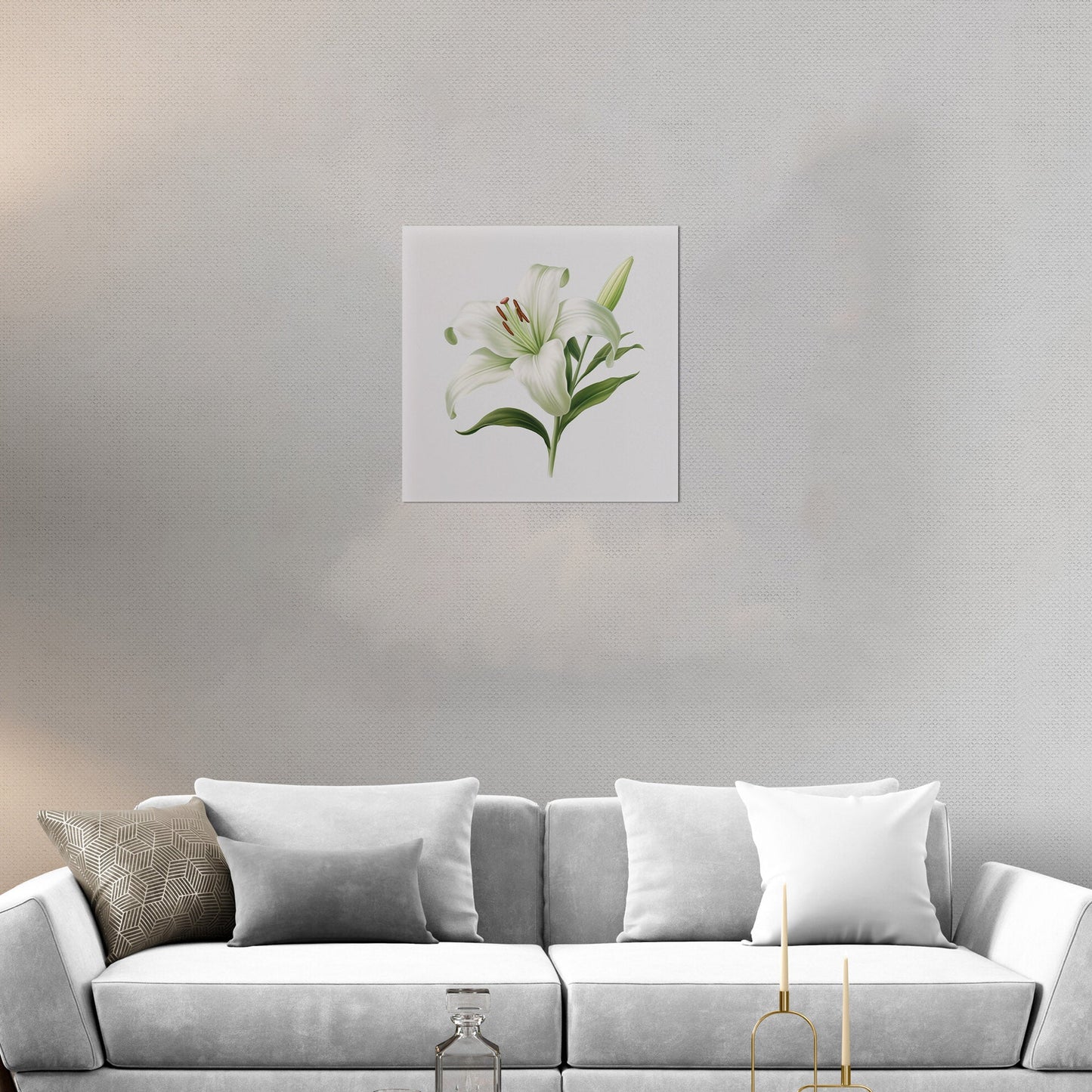 Painting of a Single Lily Highly Detailed on White Background - Lily Elegance