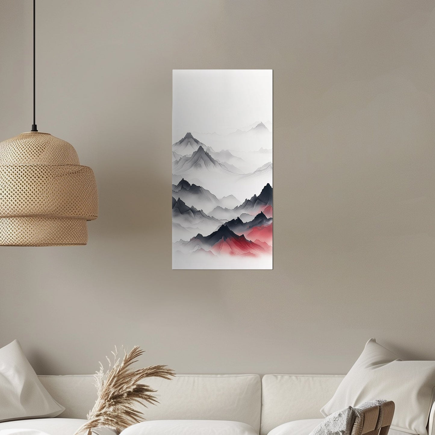 Minimalist Mountain Peaks on White Background - Ethereal Summit