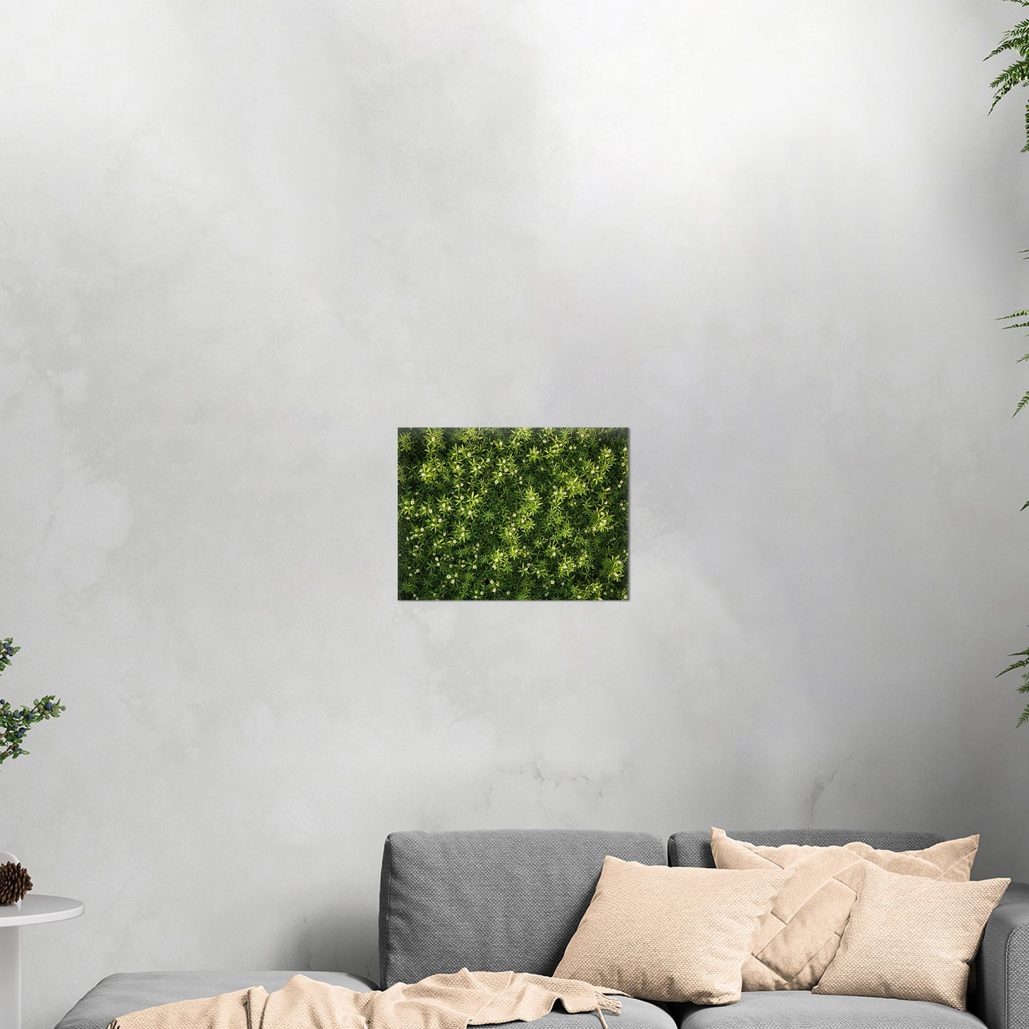 Stunning wall art with lush greens and tiny wildflowers - Enchanted Oasis