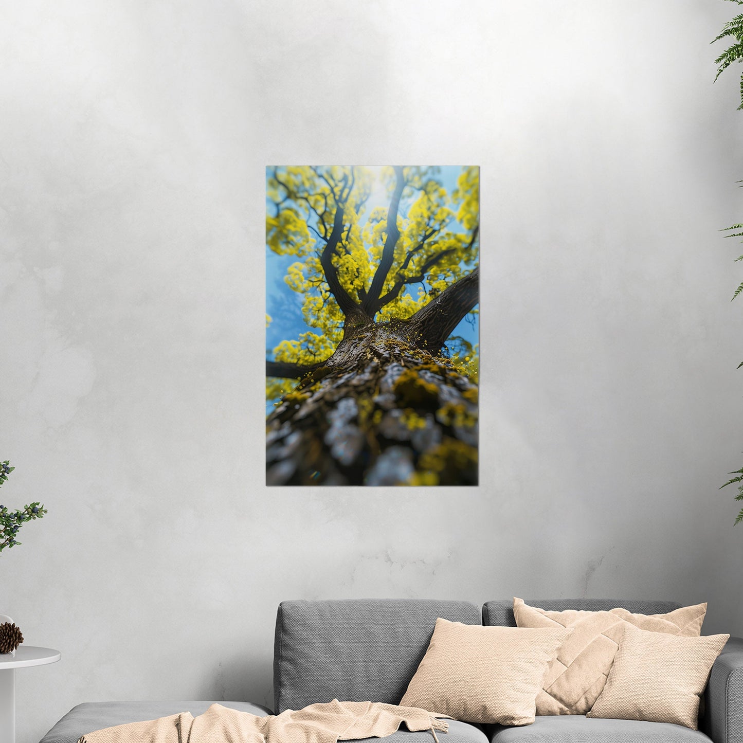 Photorealistic View of Tree Trunk, Branches and Sky - Enchanted Tree Under Sunlit Sky