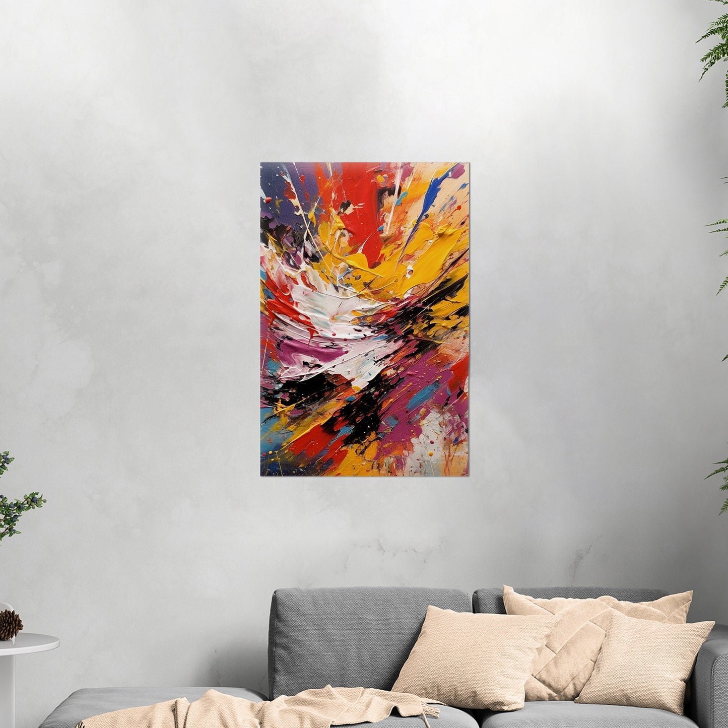 Vibrant abstract art piece with paint splatters - Eclectic Dream