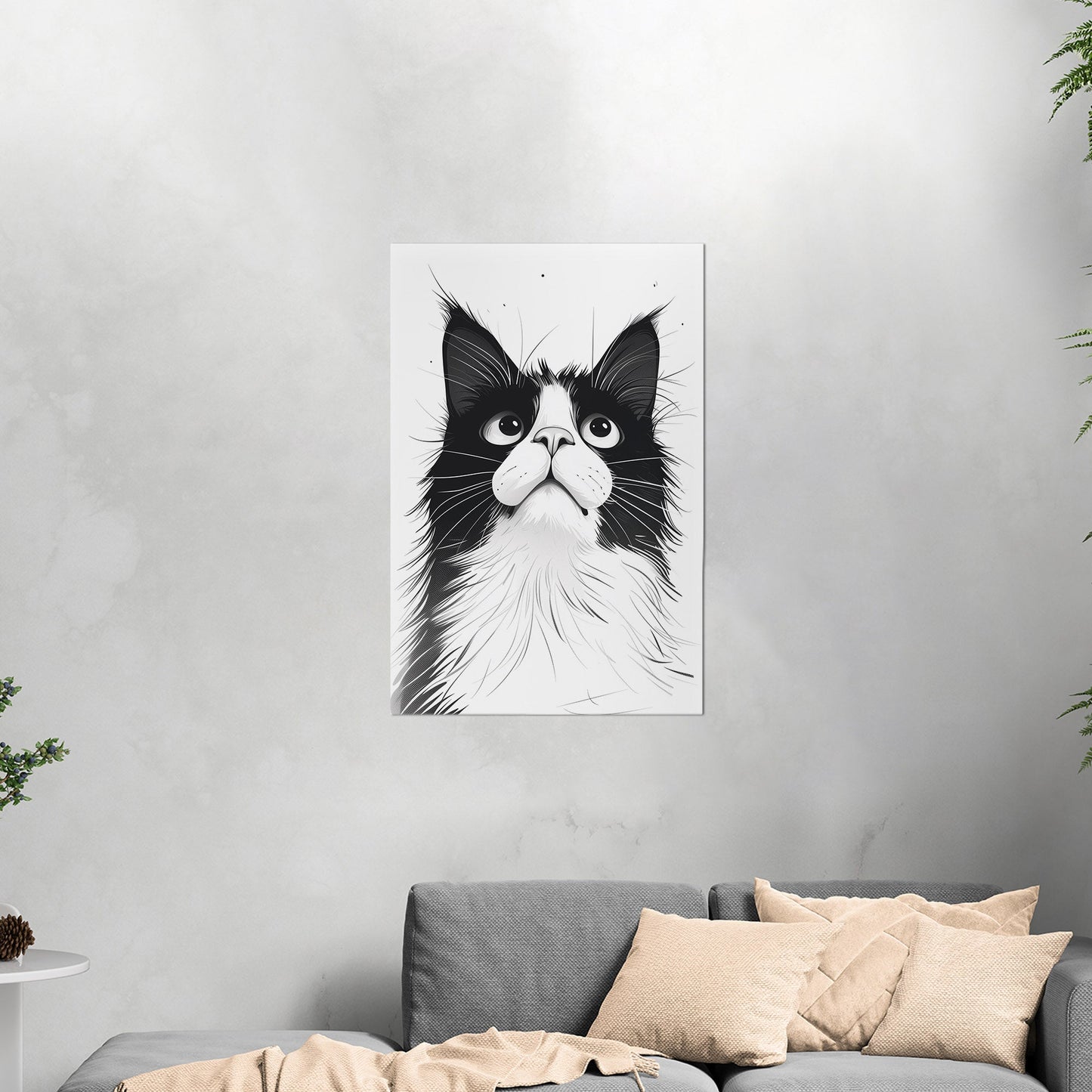 Black and White Cat Pencil Drawing - Curious Cat's Monochrome Gaze