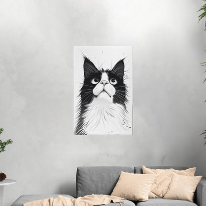 Black and White Cat Pencil Drawing - Curious Cat's Monochrome Gaze