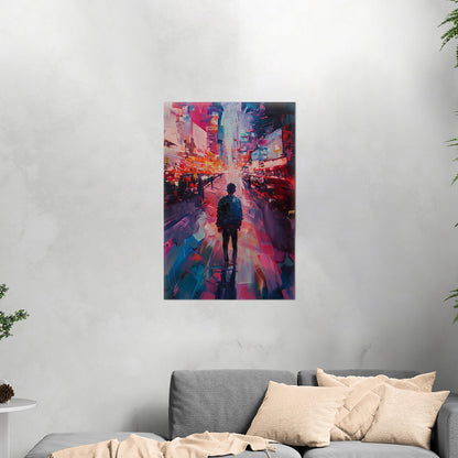 Impressionistic Painting of Modern City in Vibrant Pinks and Blues - Embrace the Vision