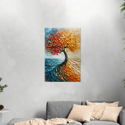 Stylized Tree of Life in Blues and Orange - Energy Elation