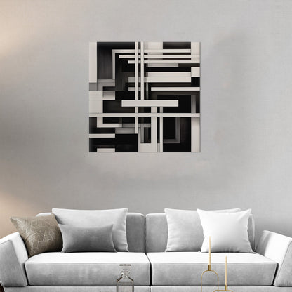 Black and White Geometric Abstract Painting - Sleek Serenity