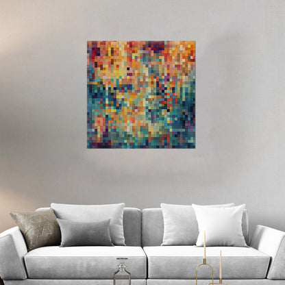 Geomtric Abstract Square Painting - Retro Geometric Pixels