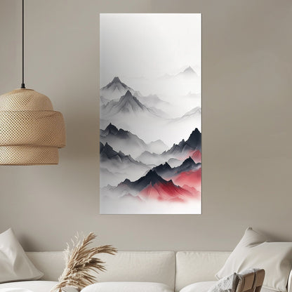 Minimalist Mountain Peaks on White Background - Ethereal Summit