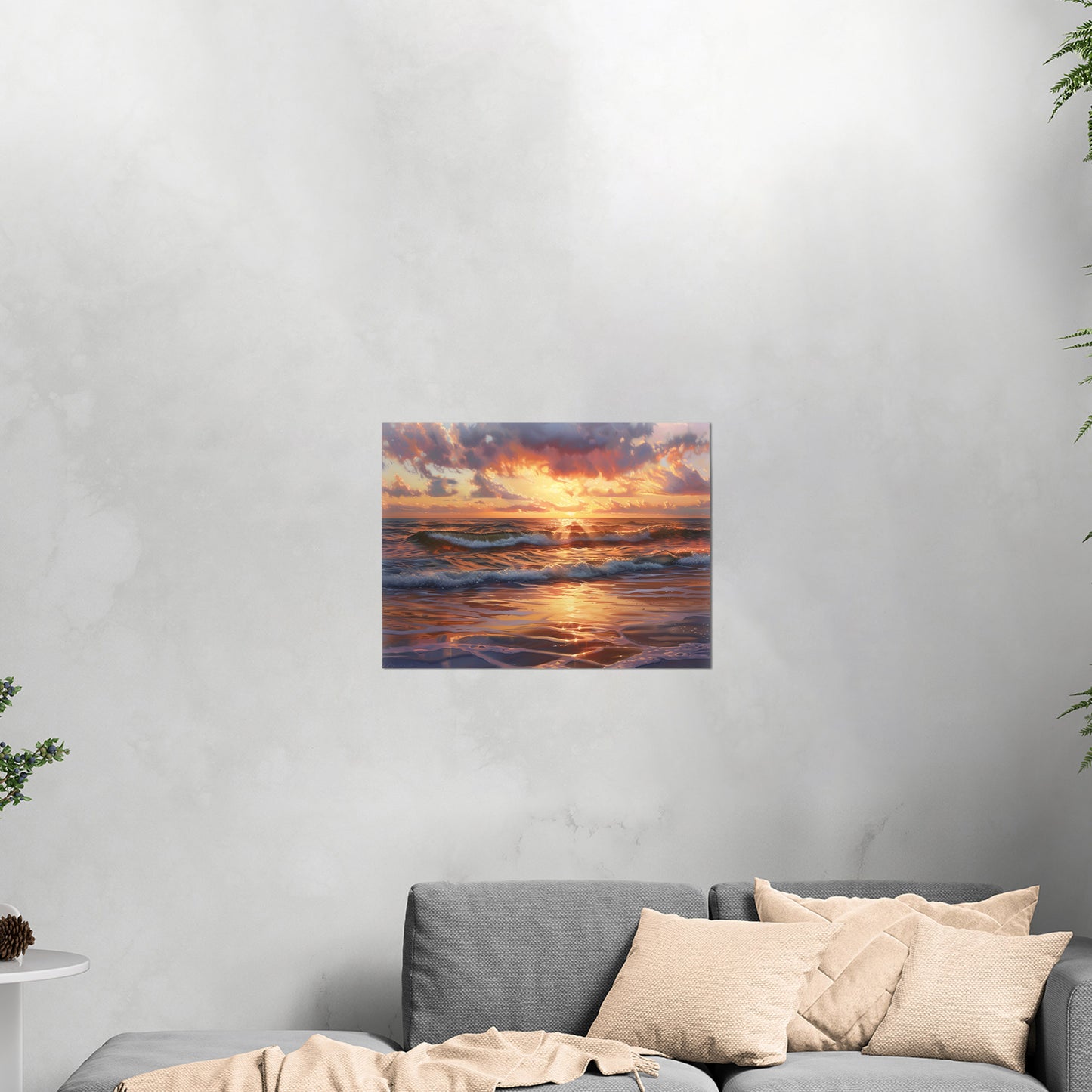 Seascape art piece capturing coastal tranquility - Coastal serenity Sunset Bliss