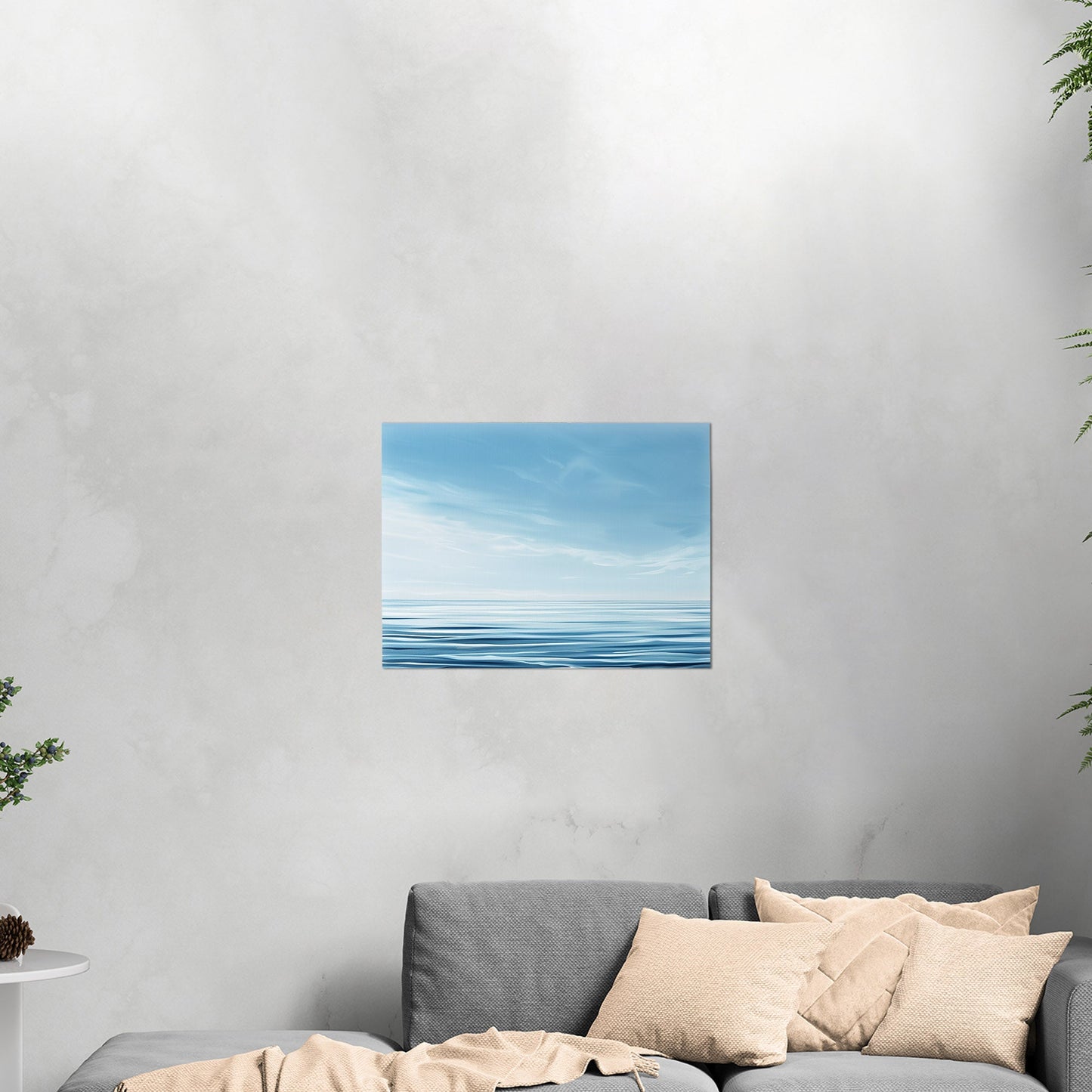 Minimalist abstract brush stroke painting of ocean and blue sky - Serenity Sky Vision