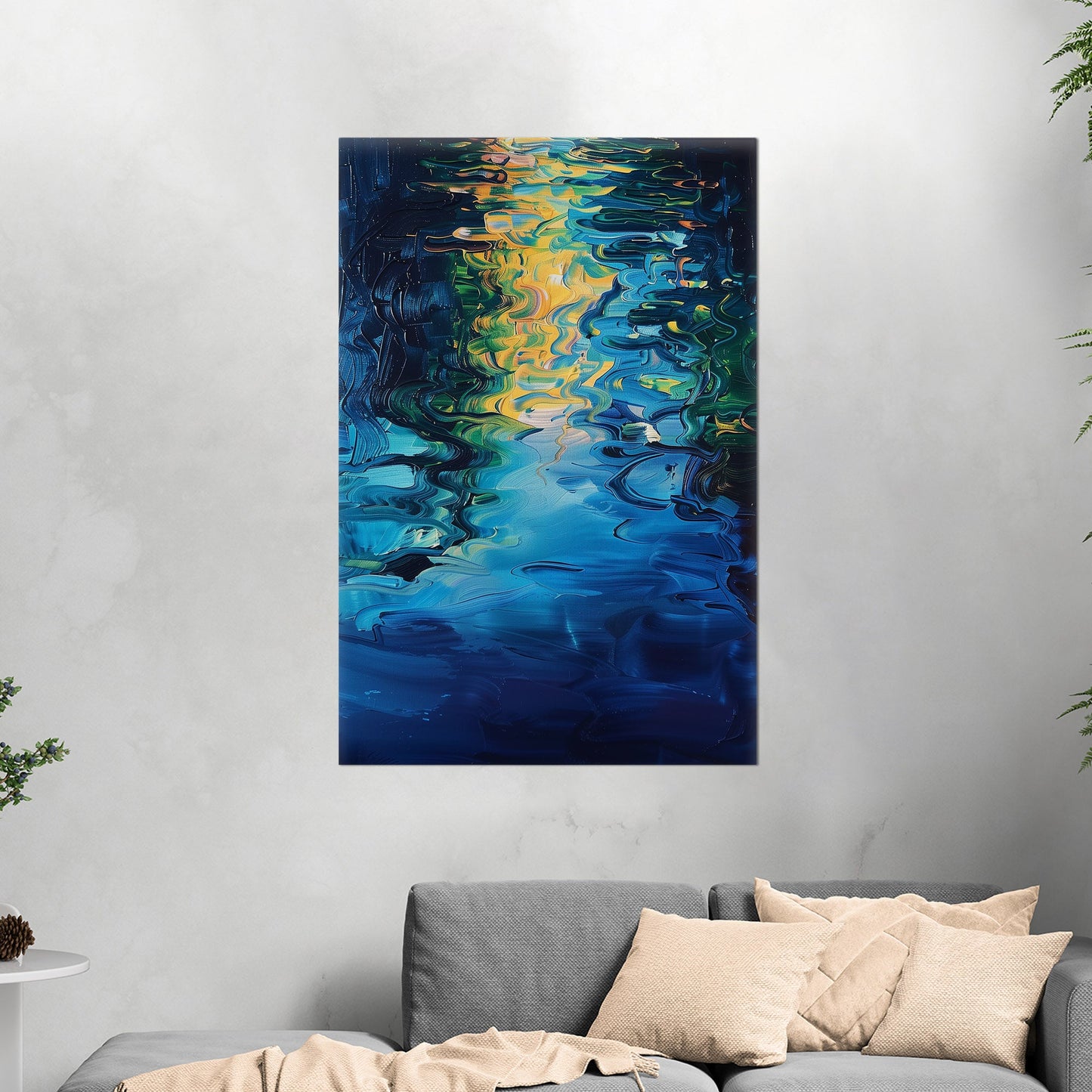 Mesmerizing abstract oil painting of water with vibrant ripples - Enchanting Oasis