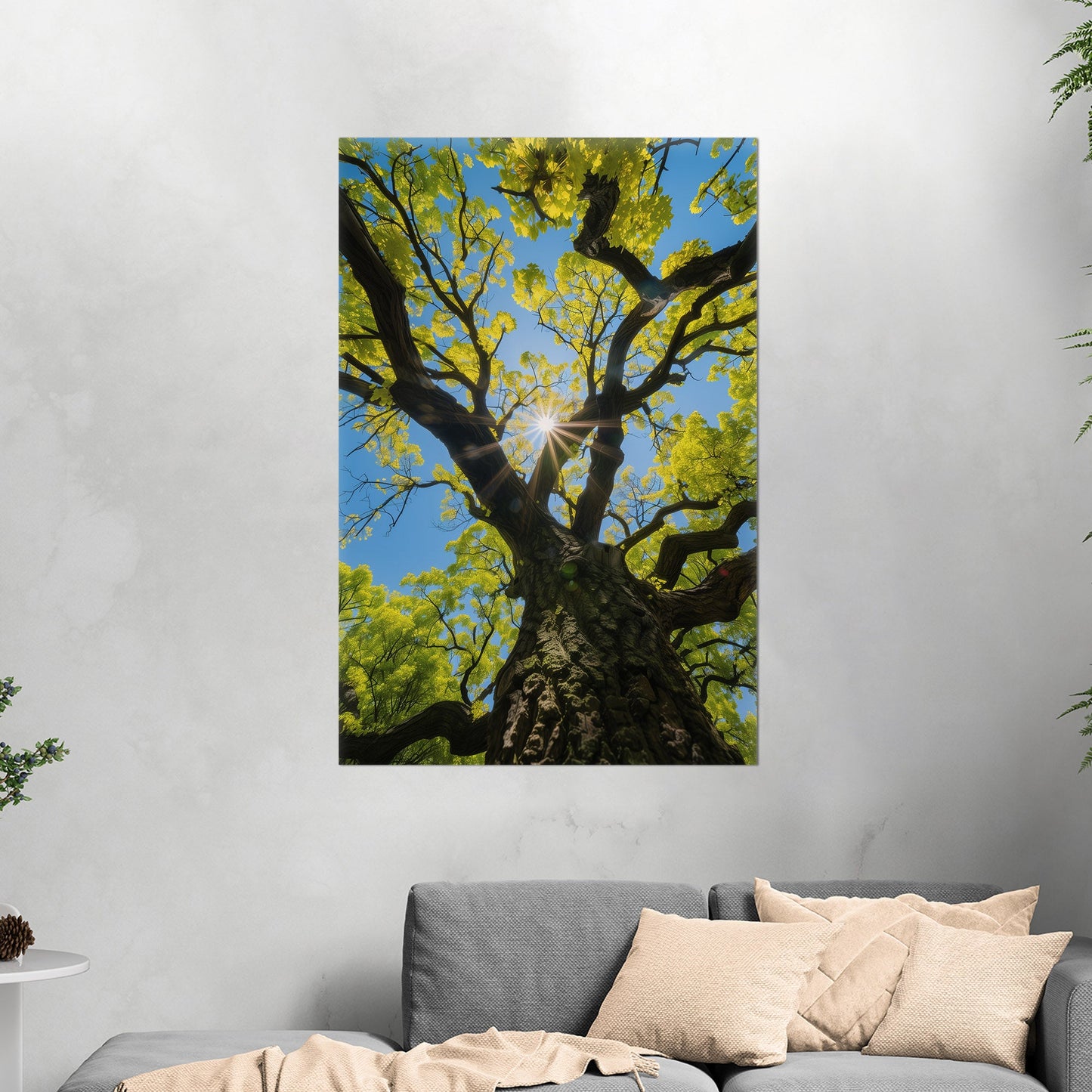 Photorealistic Tree Trunk View of Tree and Sky - Tranquil Vitality: Sunlit Tree Dream