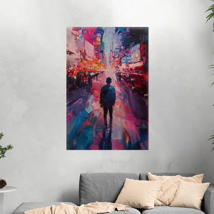 Impressionistic Painting of Modern City in Vibrant Pinks and Blues - Embrace the Vision