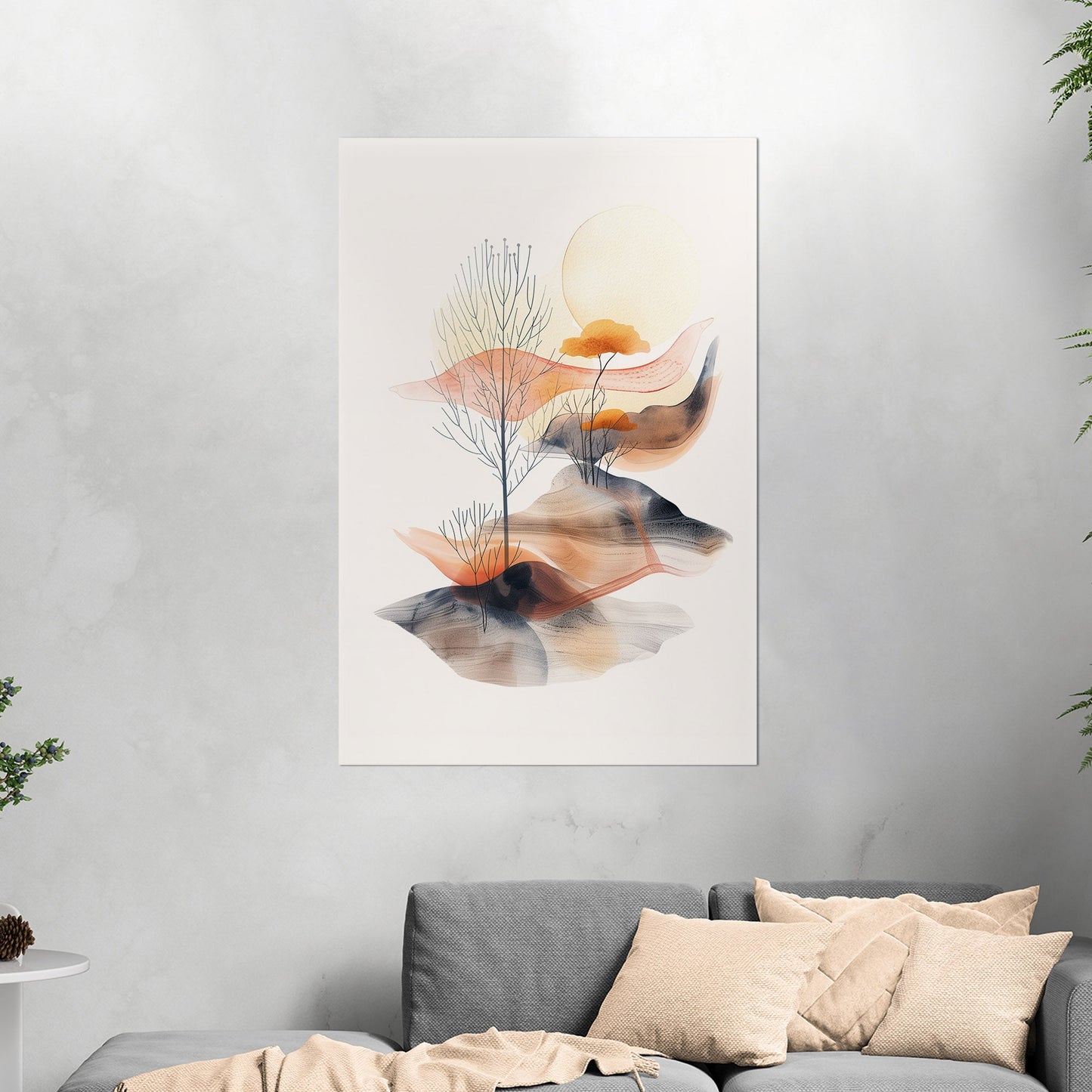 Minimalist Landscape in Orange and Grey - Ethereal Realms of Imagination